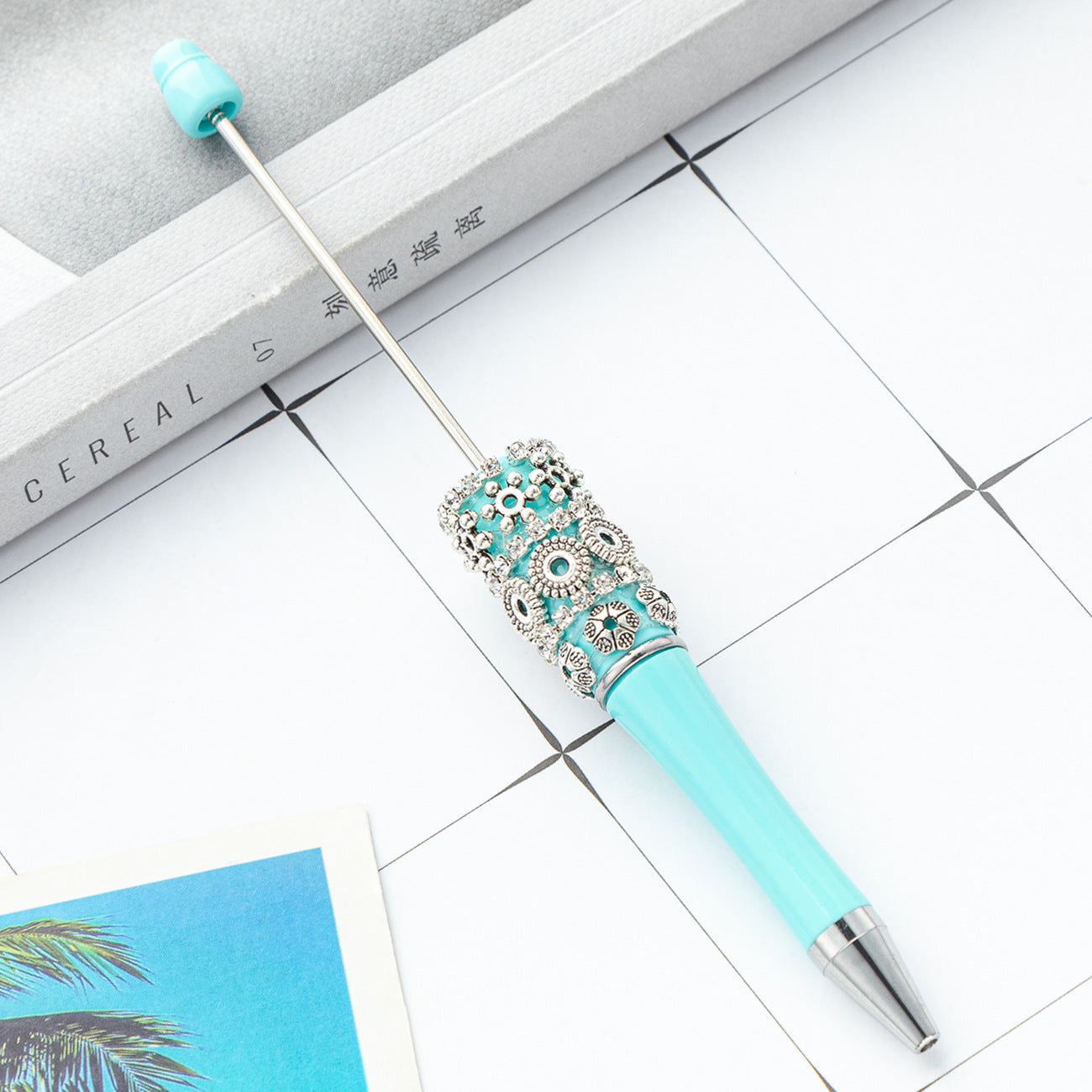 New DIY retro flower bead pen wholesale creative DIY handmade plastic bead pen cute girl heart plastic pen