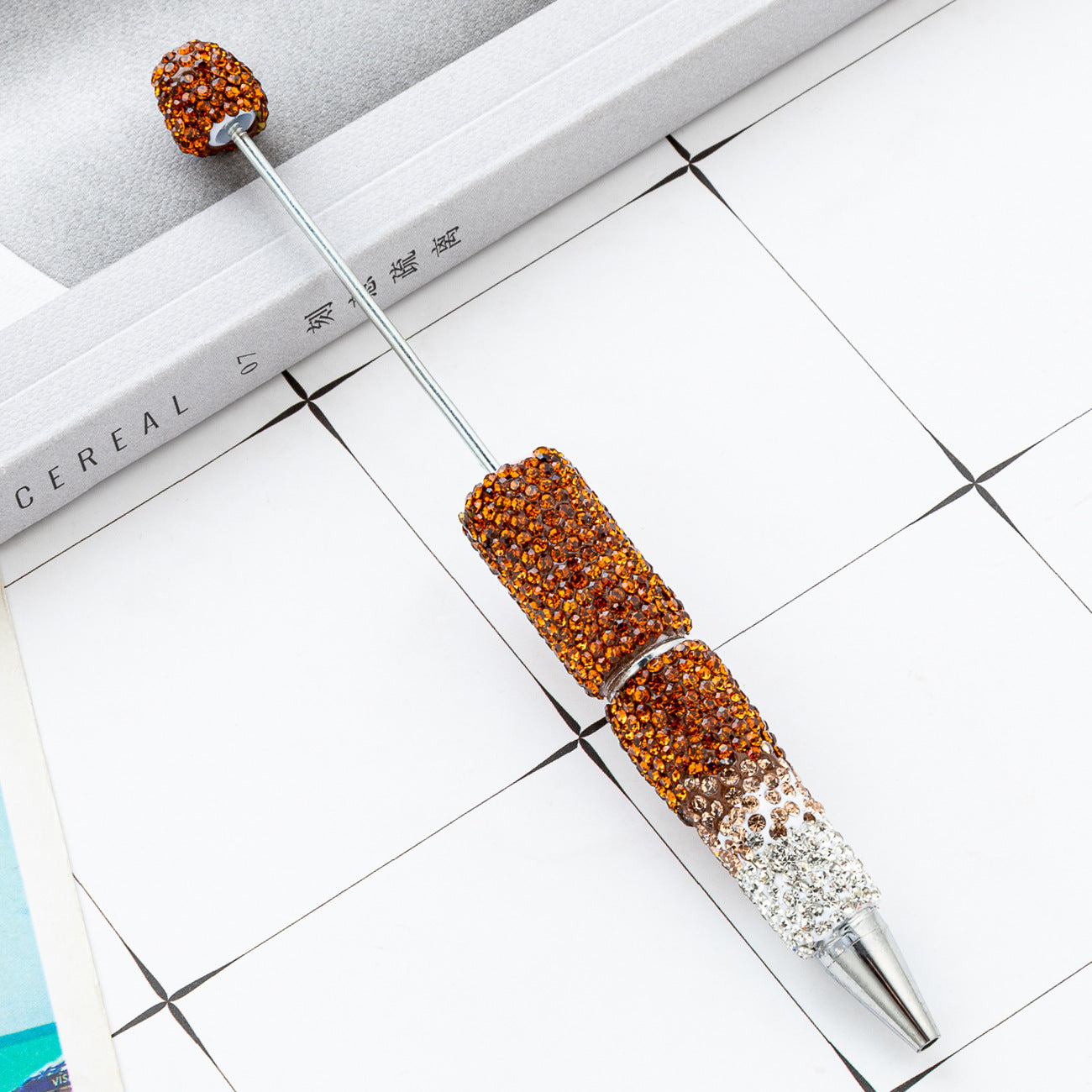 New DIY gradual change bead pen multi-color full diamond plastic beaded ballpoint pen manual diamond bead pen wholesale