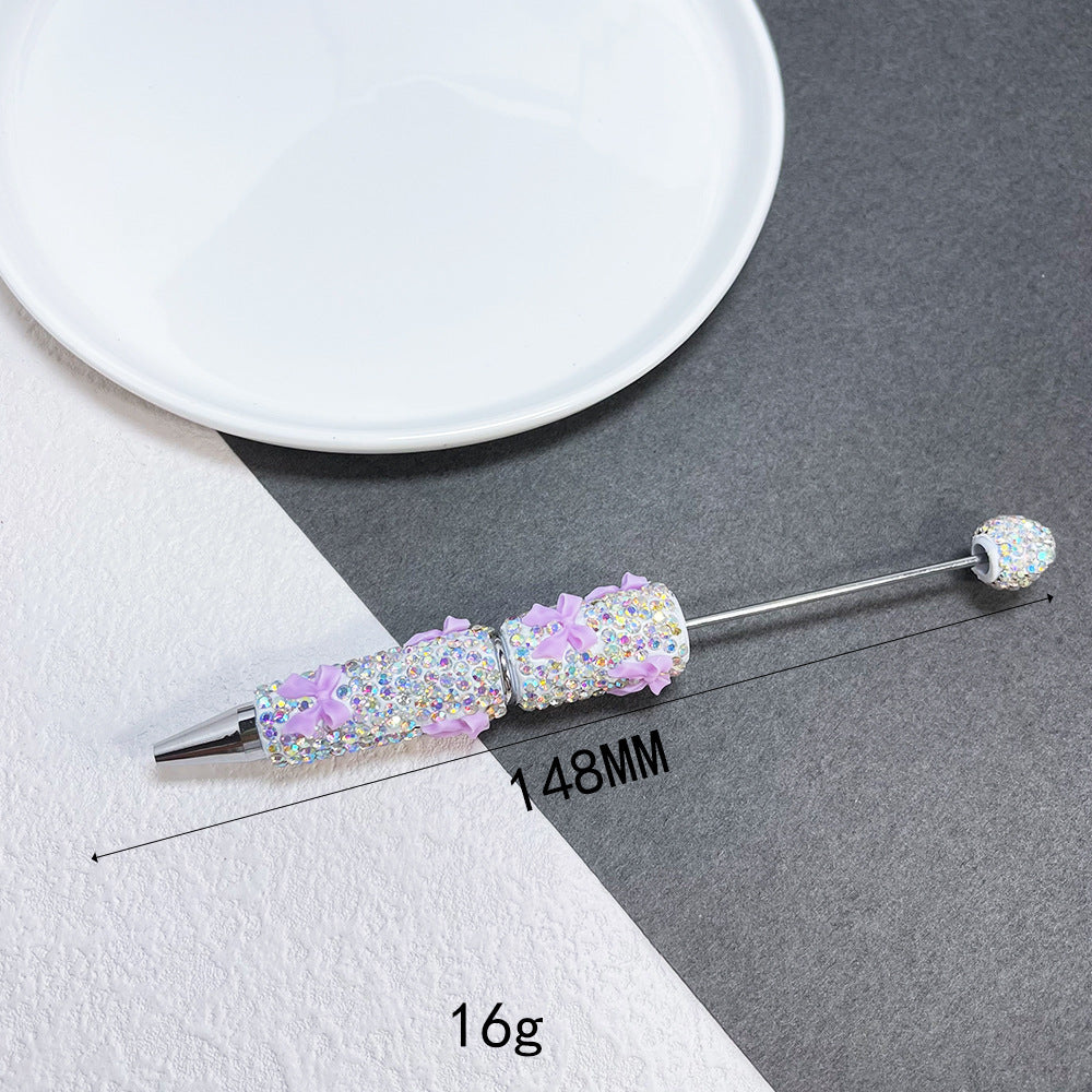 Cross-border full diamond soft pottery bow small fresh bead pen DIY creative multi-color diamond-encrusted gift pen ballpoint pen