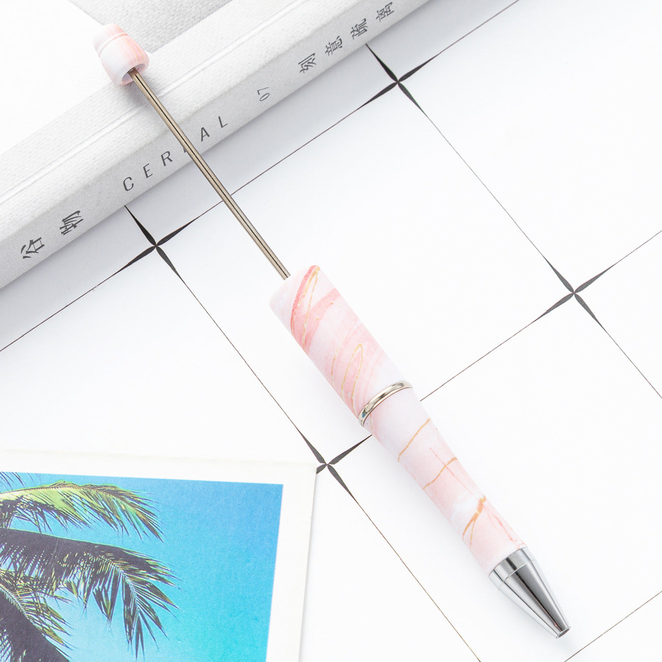 DIY plastic bead pen creative handmade leopard print floral cow bead pen wholesale printing new plastic bead pen