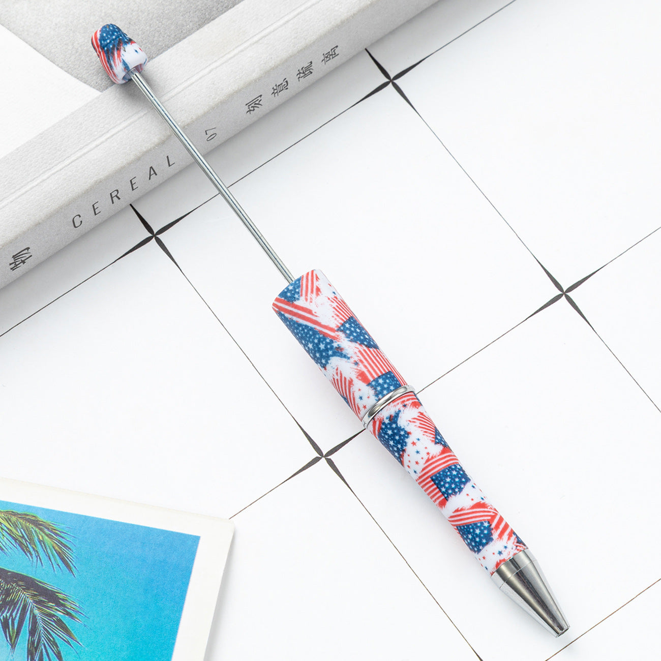 DIY plastic bead pen creative handmade leopard print floral cow bead pen wholesale printing new plastic bead pen