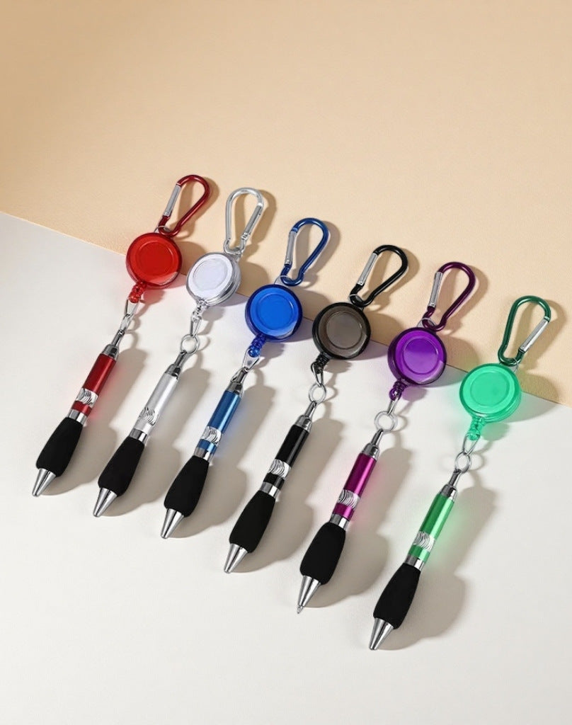 Creative DIY metal pull line pen, retractable mountaineering keychain gift pen, simple and portable stretching ballpoint pen