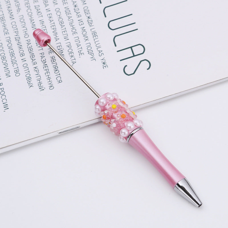 Cross-border DIY pearl flower bead pen handmade patch plastic ballpoint pen, cartoon flower bone pearl gift pen