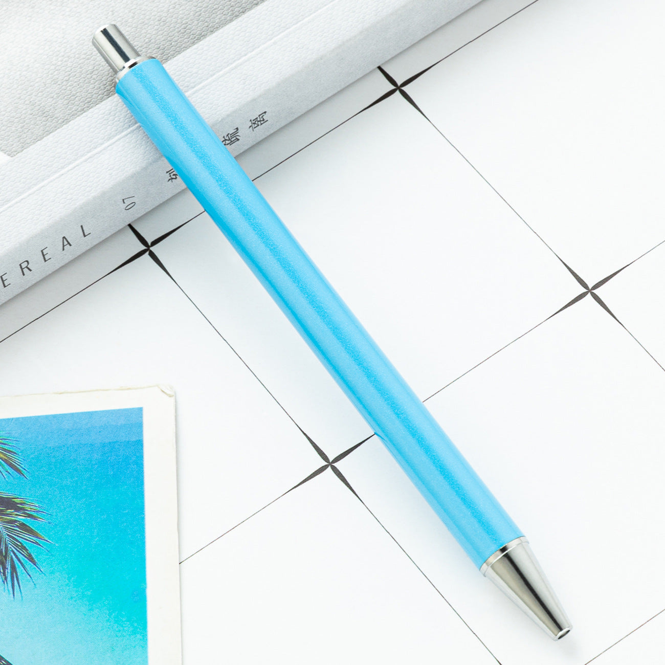 High-value metal press ballpoint pen, new creative glitter, metal stationery pen for students, spot press pen