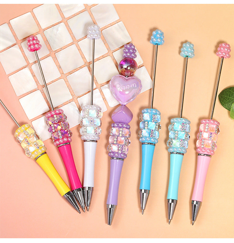 Creative DIY bead pen heavy industry high value square diamond pearl diamond bead pen multi-color plastic rotating ballpoint pen