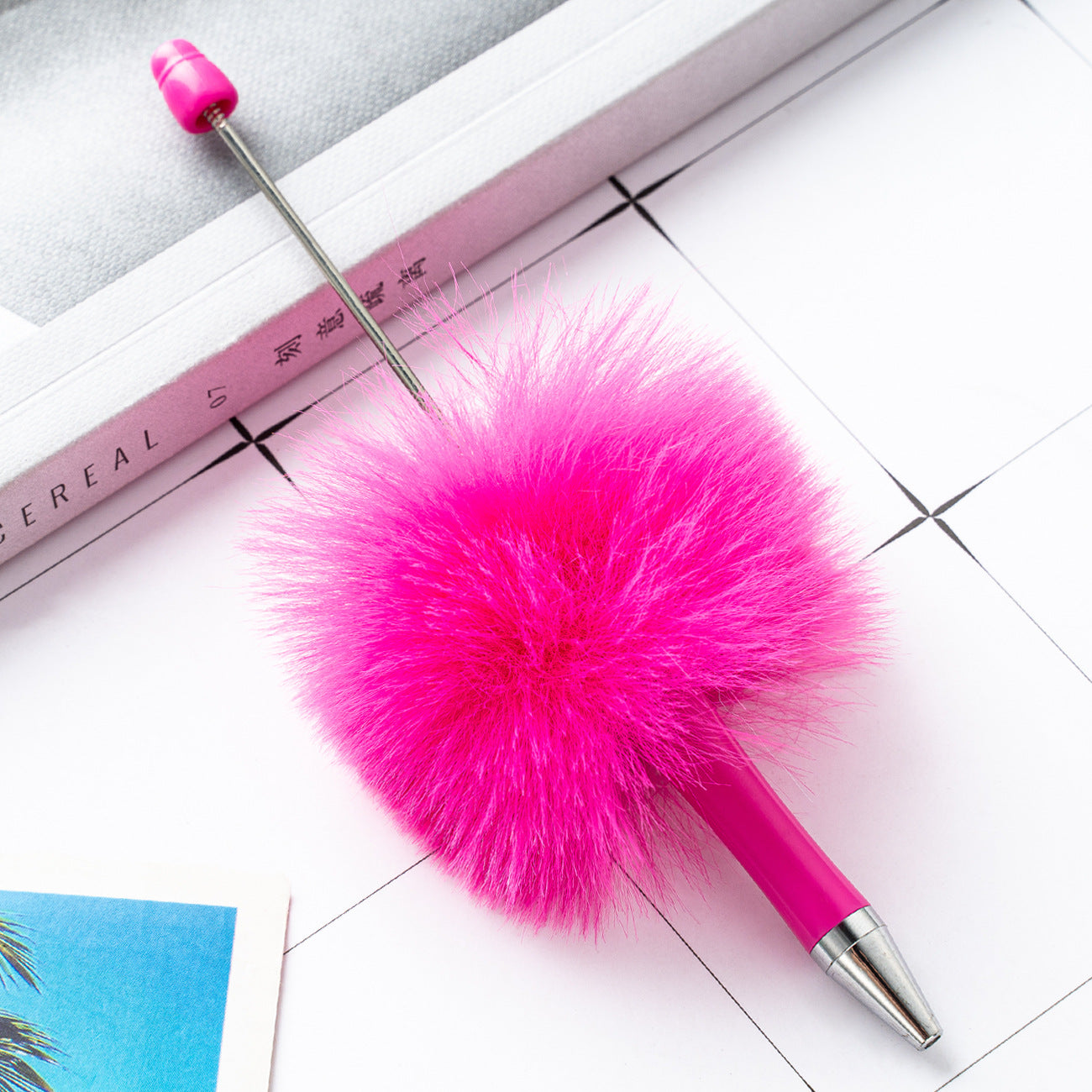 Cross-border plastic plush bead pen creative handmade DIY ballpoint pen new cartoon hairball bead pen wholesale