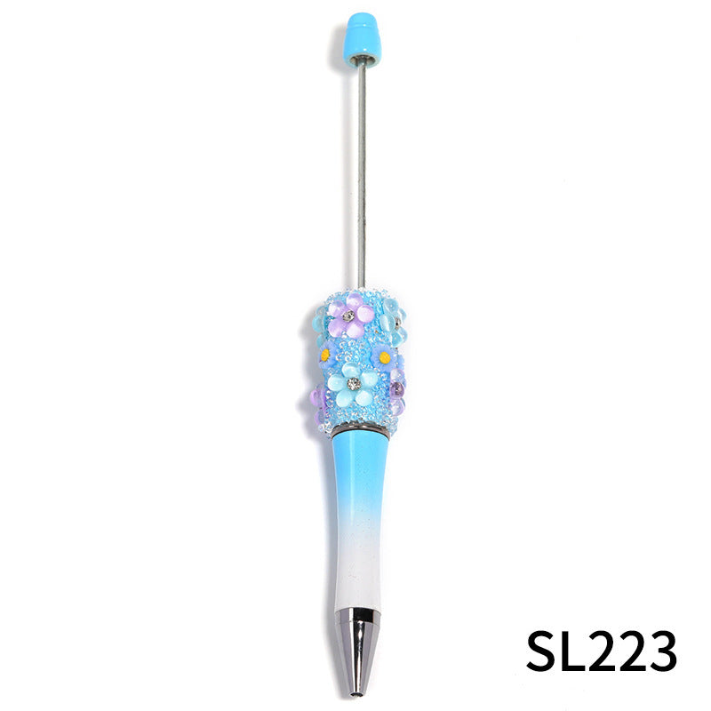 Heavy industry DIY three-dimensional flower gypsy coarse sugar pattern multi-color beaded rotating ballpoint pen