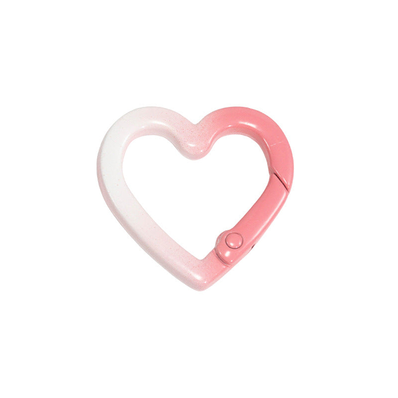24*24mm Two-color Love Spring Buckle Heart-shaped Opening Ring Gradual Change Ring Keychain DIY Accessories Alloy Connecting Ring