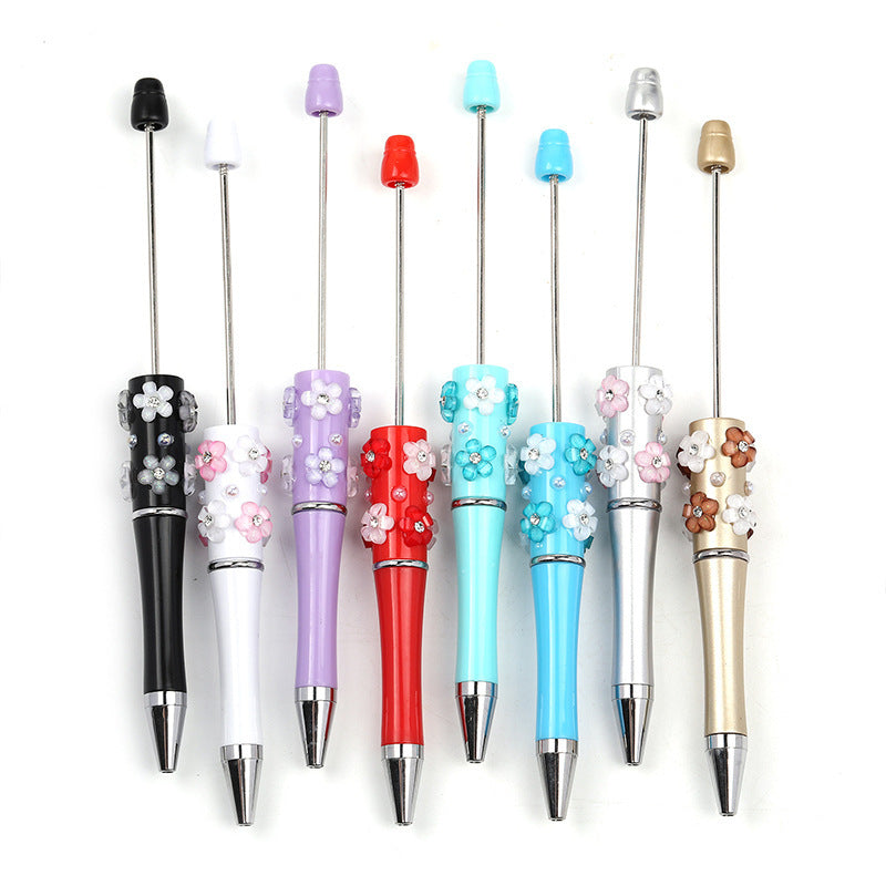 Heavy Industry DIY diamond-encrusted five-petaled flower bead pen multi-color rotating ballpoint pen spot wholesale support mixed batch