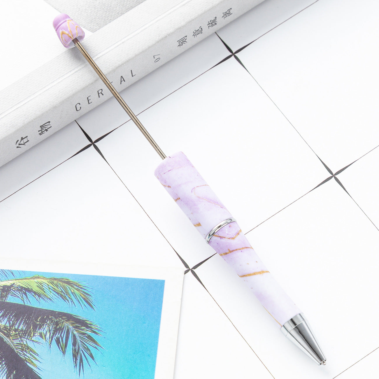 DIY plastic bead pen creative handmade leopard print floral cow bead pen wholesale printing new plastic bead pen