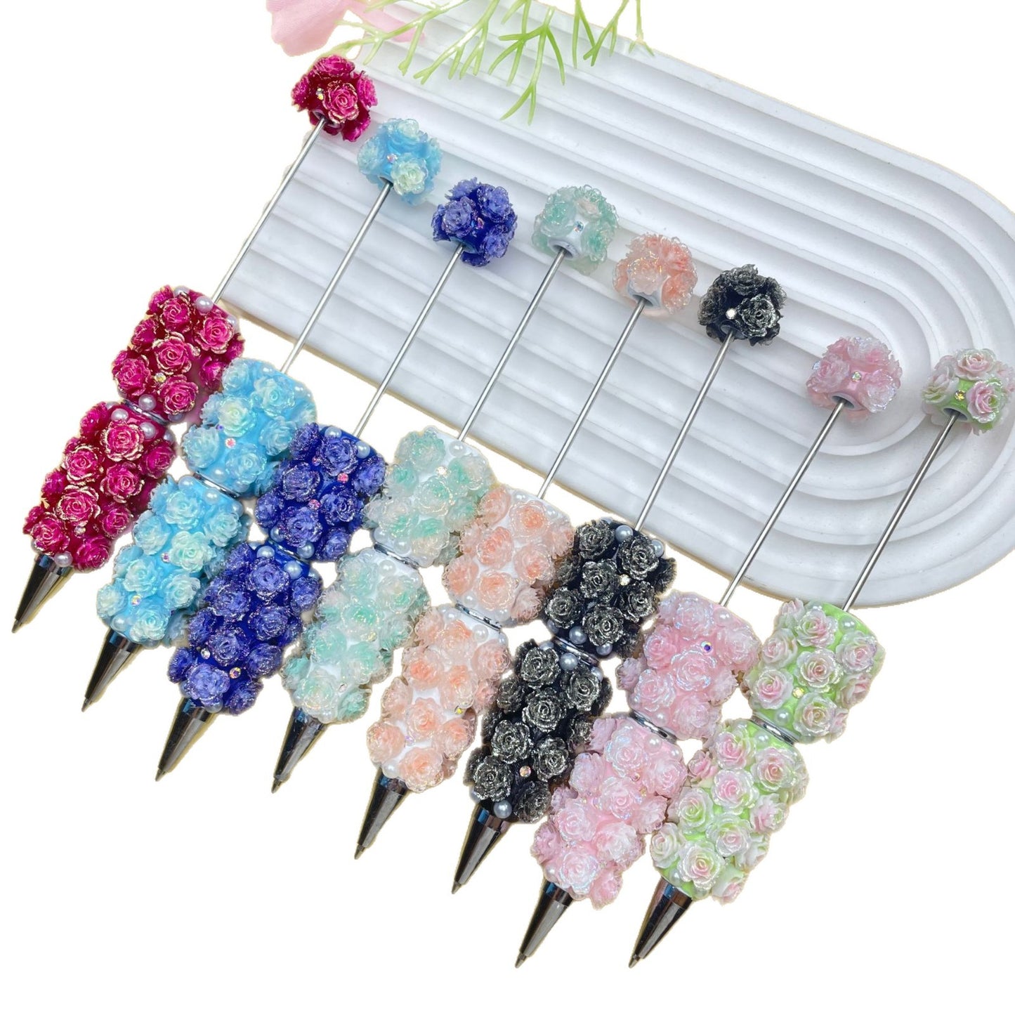 Rose pen new DIY full diamond full pearl bead pen hand sticker pearl bead ballpoint pen multi-color