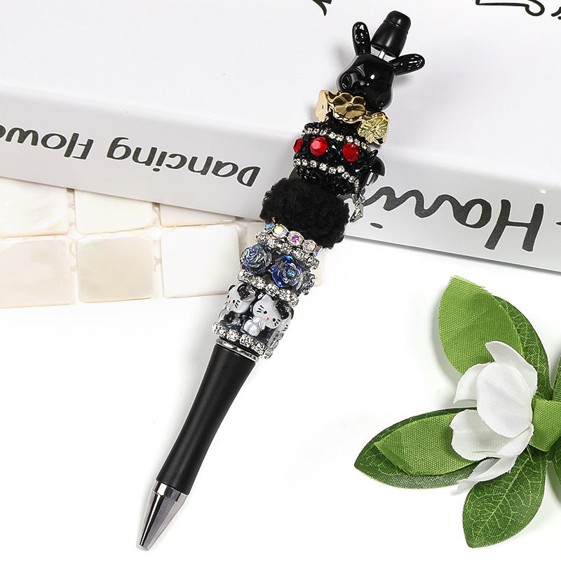 Heavy Industry DIY Resin HelloKitty Cat Camellia Rose Rhinestone Chain Beaded Ballpoint Pen