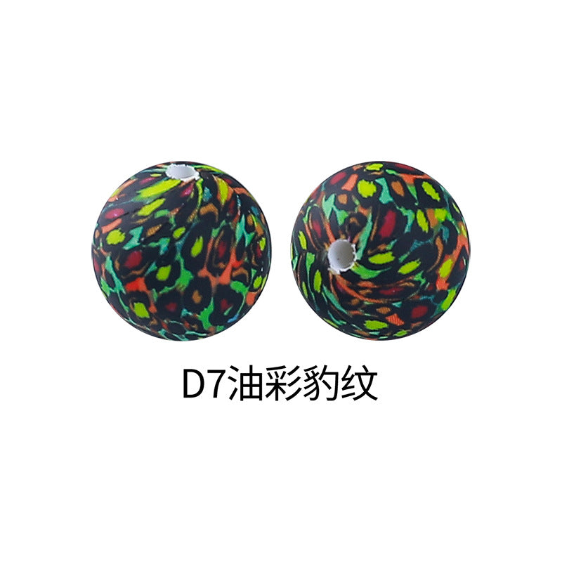 15mm new rhombus pattern silicone beads water transfer leopard print bracelet beaded jewelry silicone loose beads wholesale