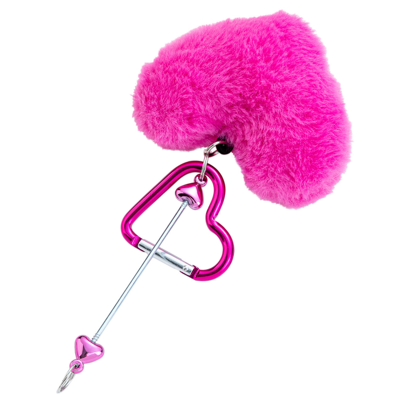Cross-border DIY beaded love mountaineering buckle creative plush pendant mountaineering buckle love lock hairball mountaineering buckle