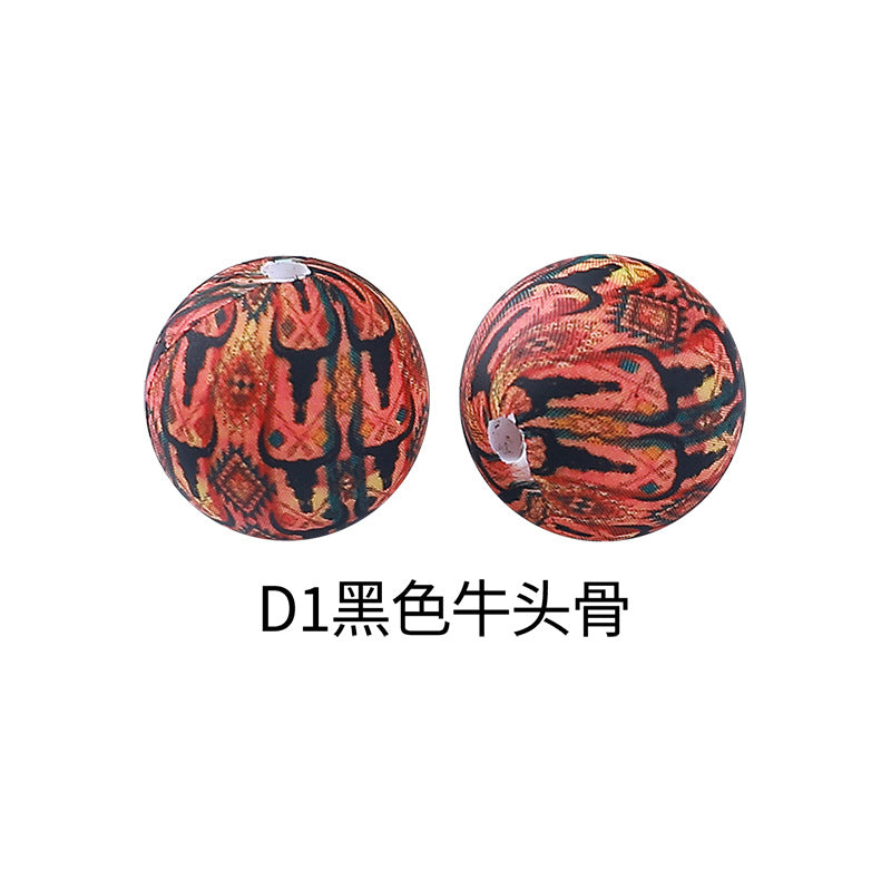 15mm new rhombus pattern silicone beads water transfer leopard print bracelet beaded jewelry silicone loose beads wholesale