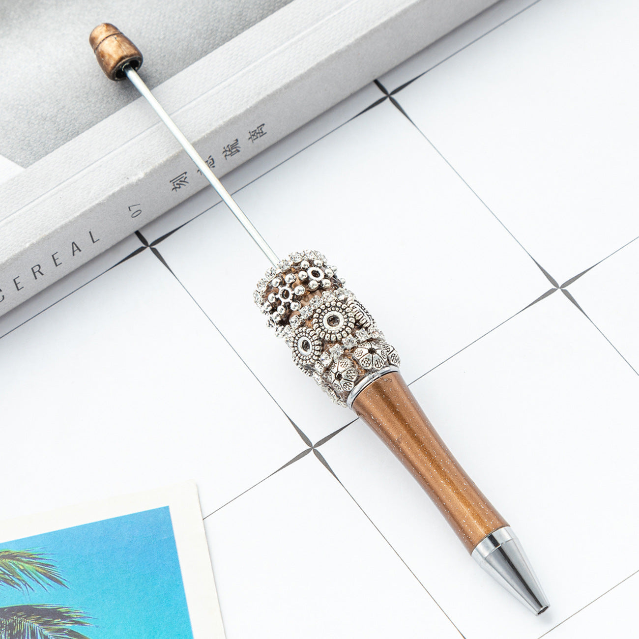 New DIY retro flower bead pen wholesale creative DIY handmade plastic bead pen cute girl heart plastic pen
