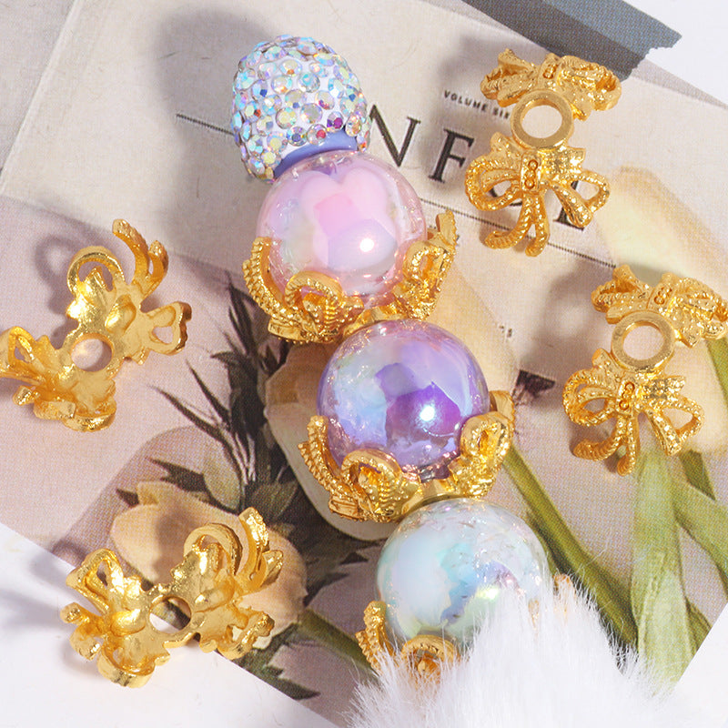 Large Micro-inlaid Zircon Flower Tray Hollow Double Bow DIY Bracelet Necklace Bead Spacer Crystal Beaded Jewelry Accessories