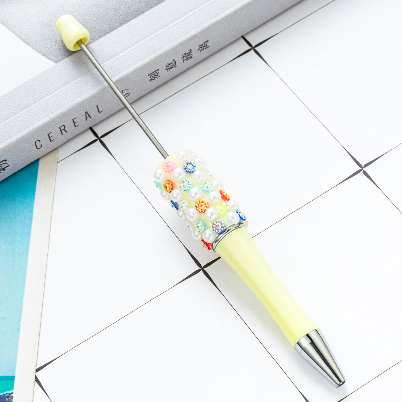 New DIY colorful pearl diamond bead pen dopamine gradual change color beaded ballpoint pen multi-color rotating bead pen