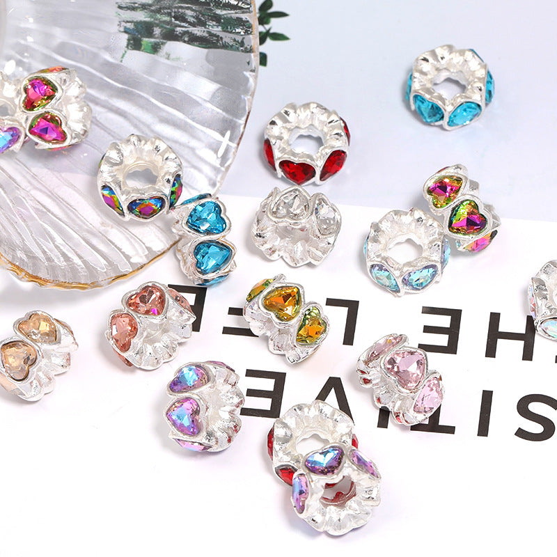 Cross-border new rhinestone drill ring beads fashion wave loose beads perforated beads DIY mobile phone chain jewelry accessories wholesale