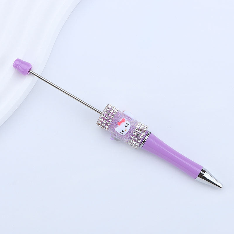 New KT cat litter sugar string bead pen DIY handmade cute fantasy cartoon cat cute jingle cat beaded ballpoint pen