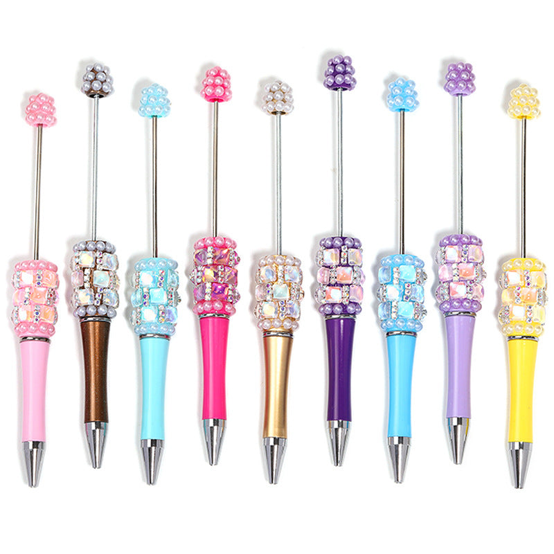 Creative DIY bead pen heavy industry high value square diamond pearl diamond bead pen multi-color plastic rotating ballpoint pen