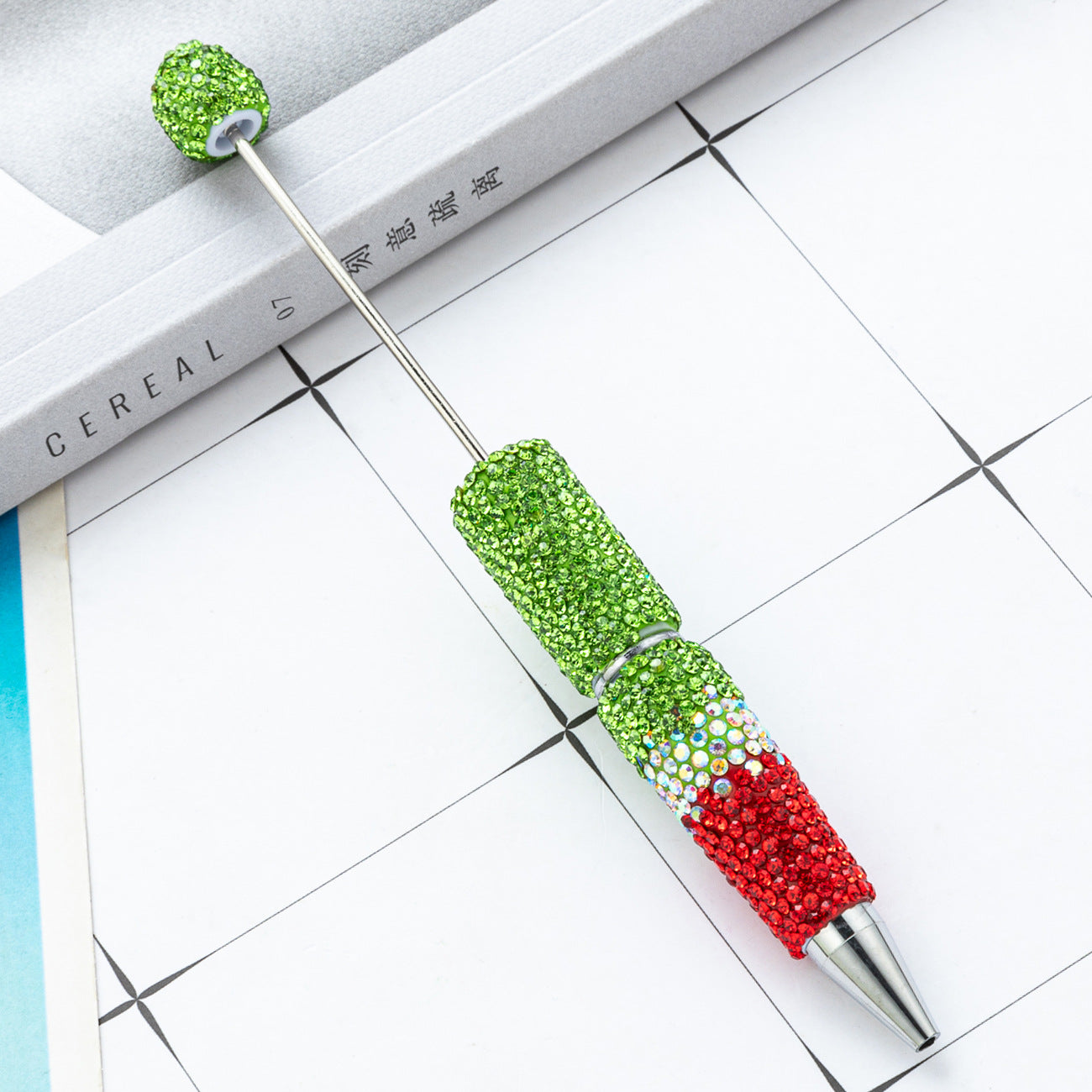 New DIY gradual change bead pen multi-color full diamond plastic beaded ballpoint pen manual diamond bead pen wholesale