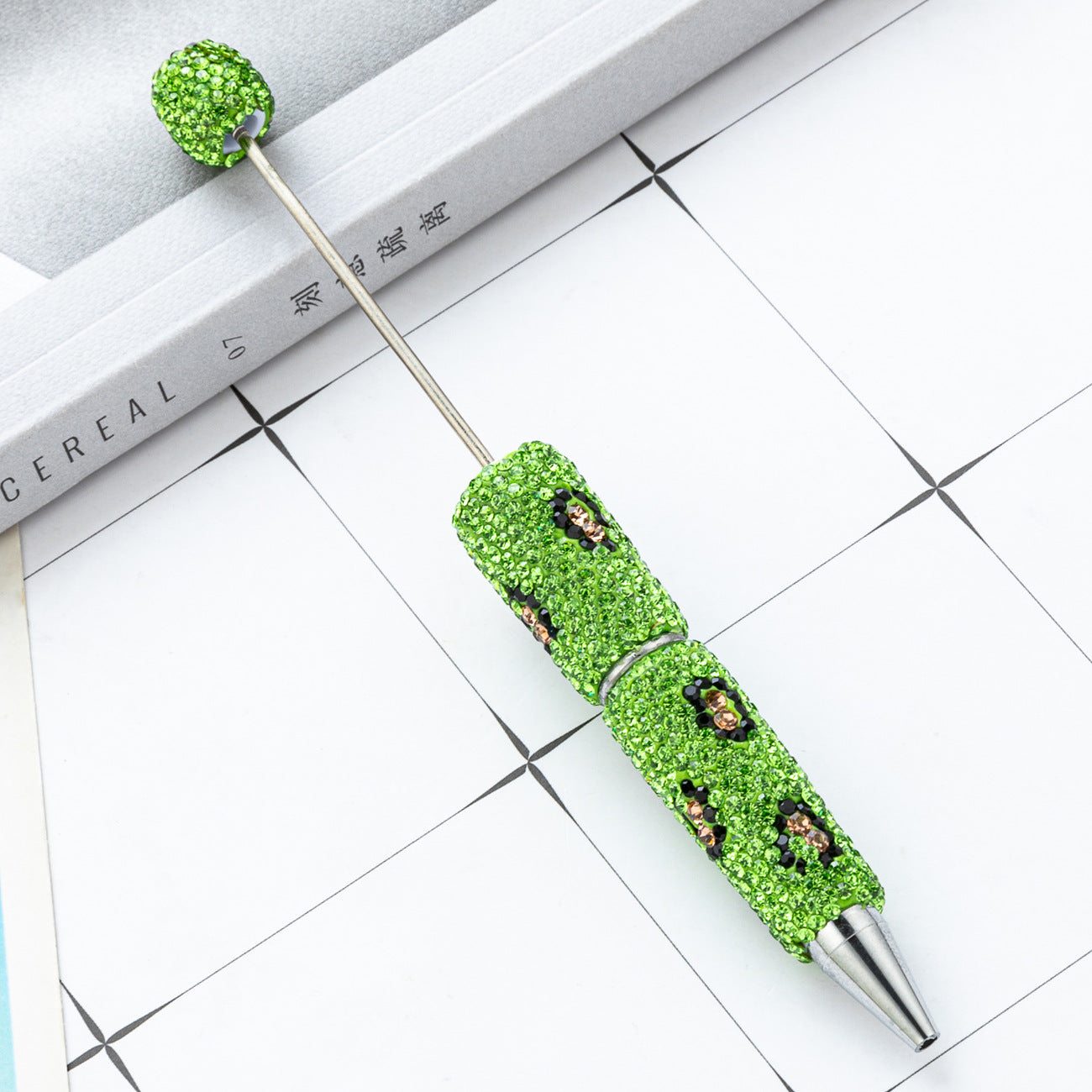 New DIY leopard print bead pen handmade diamond-set beaded ballpoint pen multi-color plastic bead pen wholesale