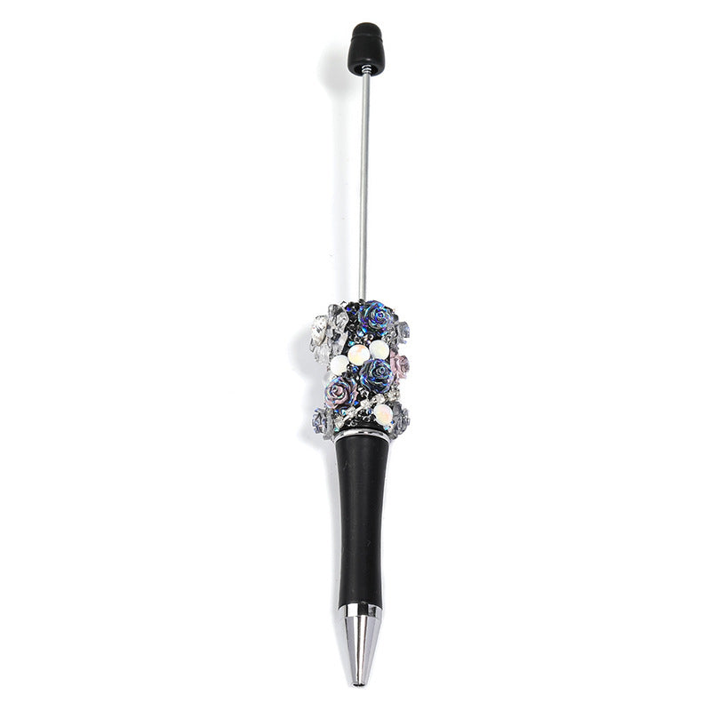 Cross-border rose bead pen wholesale creative DIY plastic beaded ballpoint pen hand sticker diamond bead pen