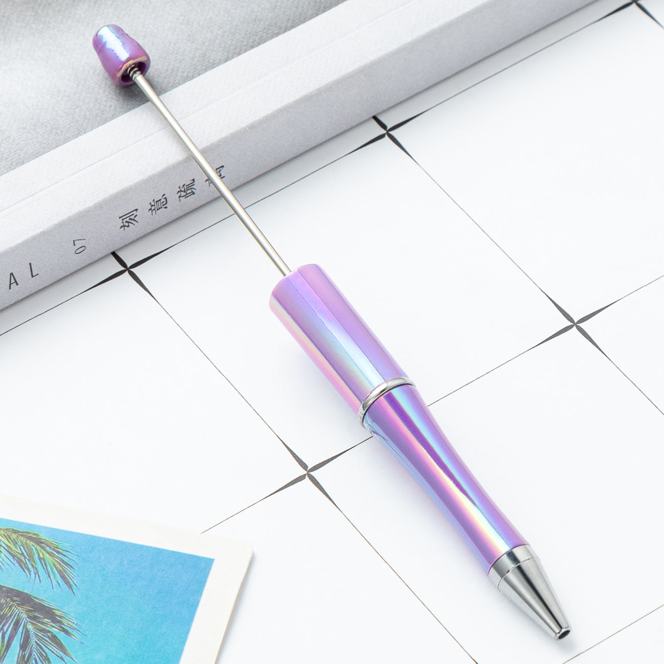 Cross-border plastic bead pen wholesale student creative handmade DIY ballpoint pen new UV gradual change bead pen wholesale