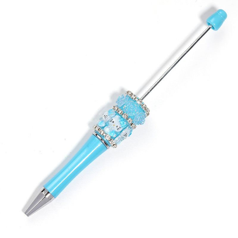 Heavy Industry DIY Resin HelloKitty Cat Camellia Rose Rhinestone Chain Beaded Ballpoint Pen