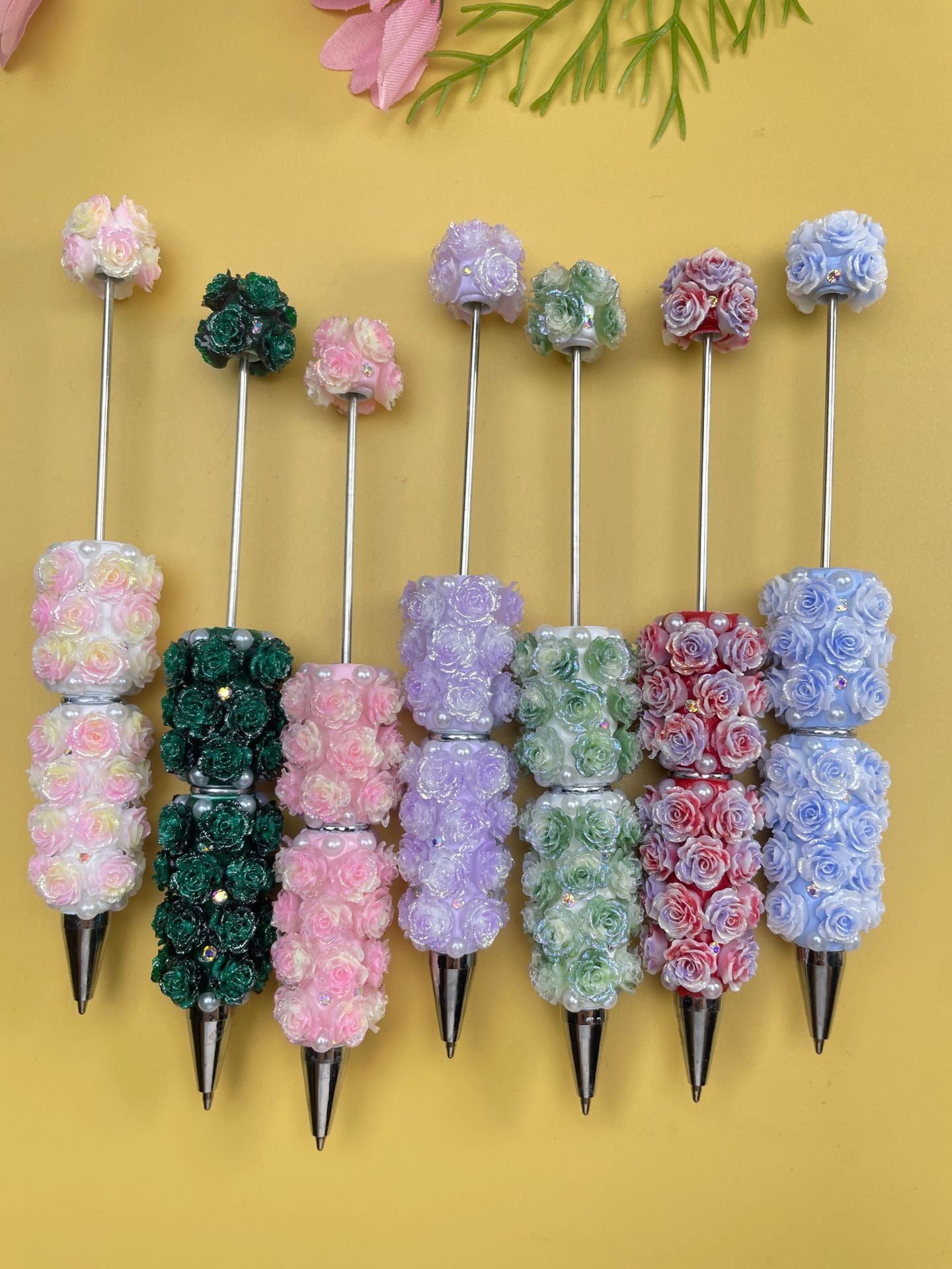 Rose pen new DIY full diamond full pearl bead pen hand sticker pearl bead ballpoint pen multi-color