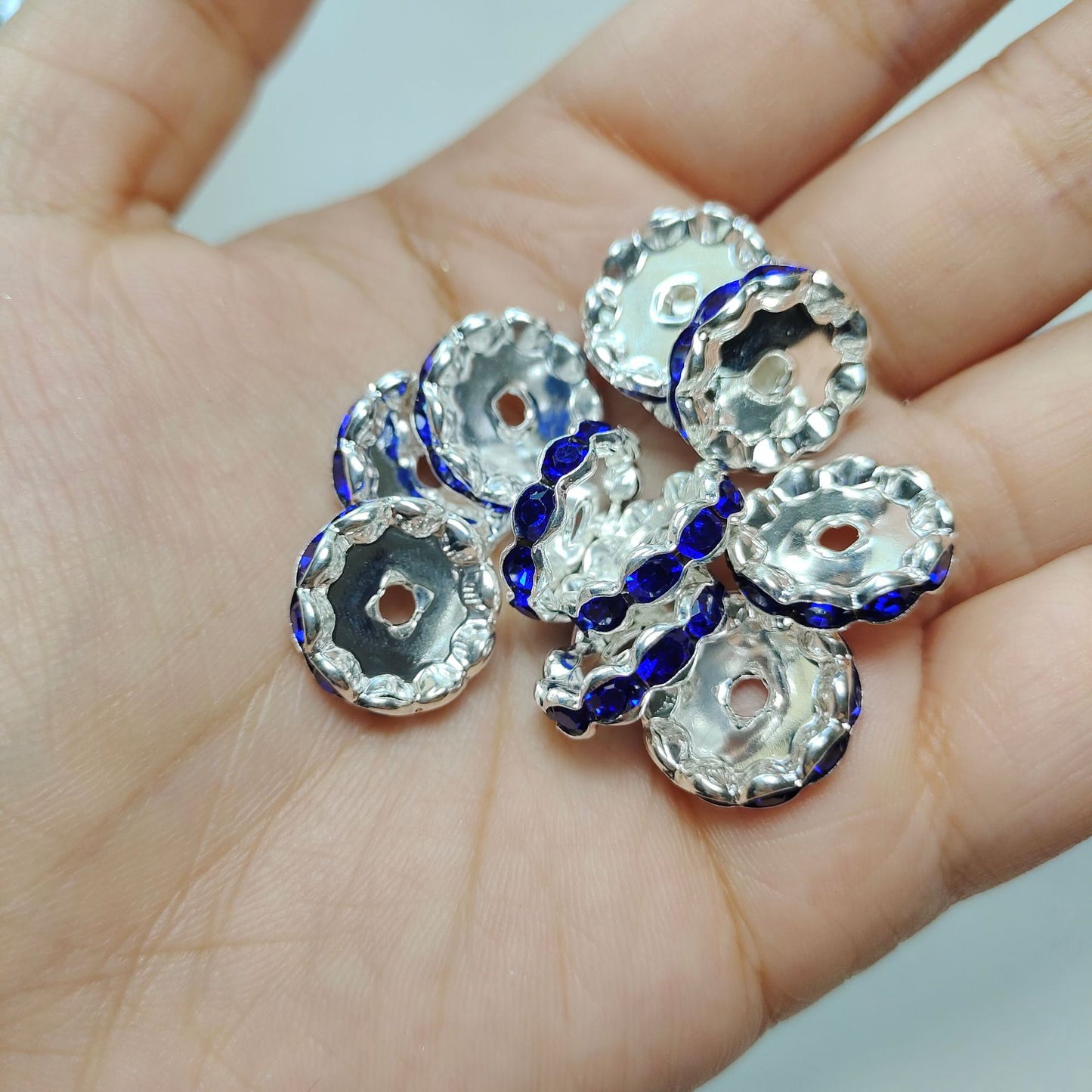 15mm Cross-border Hot-selling Silver Bead Spacer Round Rhinestone Ring Wheel Spacer Wavy Edge Diamond Spacer Accessories