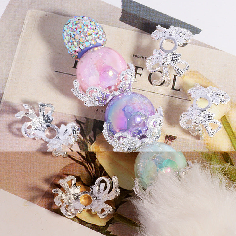 Large Micro-inlaid Zircon Flower Tray Hollow Double Bow DIY Bracelet Necklace Bead Spacer Crystal Beaded Jewelry Accessories
