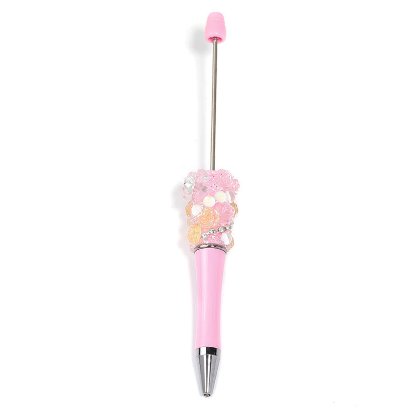 Cross-border rose bead pen wholesale creative DIY plastic beaded ballpoint pen hand sticker diamond bead pen