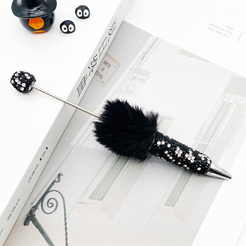 Hairball AB full drill bead pen, pen cap with drill pure hand sticker drill ballpoint pen beadedpen cute plush pen