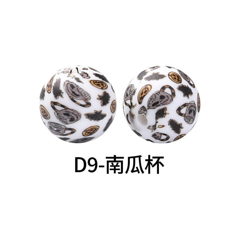 15mm new rhombus pattern silicone beads water transfer leopard print bracelet beaded jewelry silicone loose beads wholesale