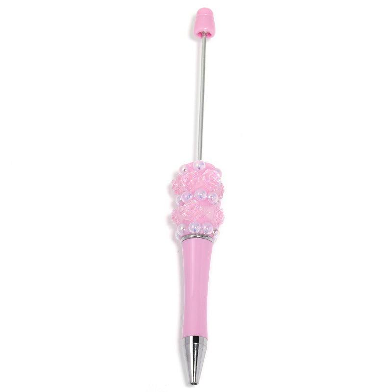 Heavy Industry Pearl Camellia DIY Beaded Pen Resin Rose DIY Beaded Rotary Ballpoint Pen Spot Wholesale