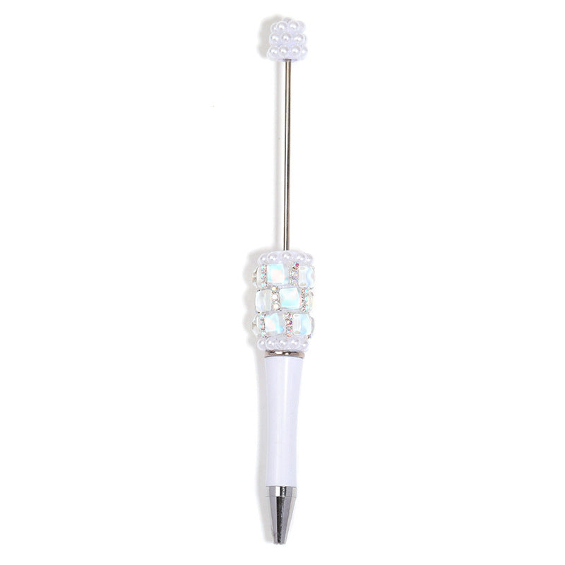 Creative DIY bead pen heavy industry high value square diamond pearl diamond bead pen multi-color plastic rotating ballpoint pen