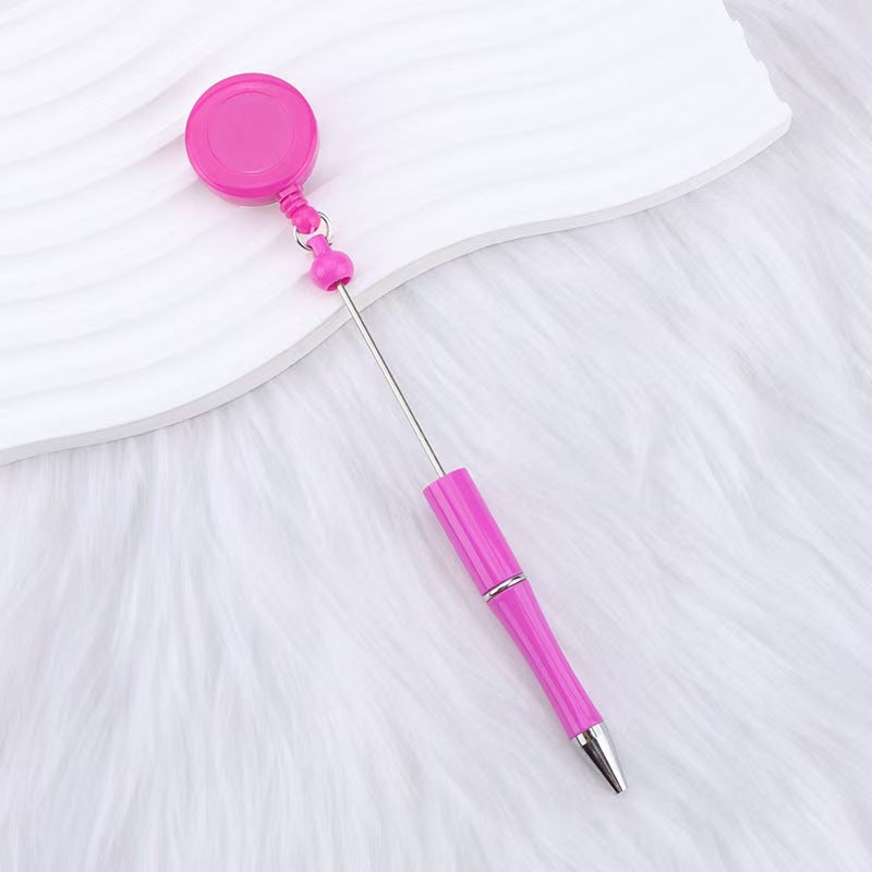 New easy-to-pull buckle beaded ballpoint pen, retractable plastic easy-to-pull retractable buckle, creative bead pen pull wire buckle