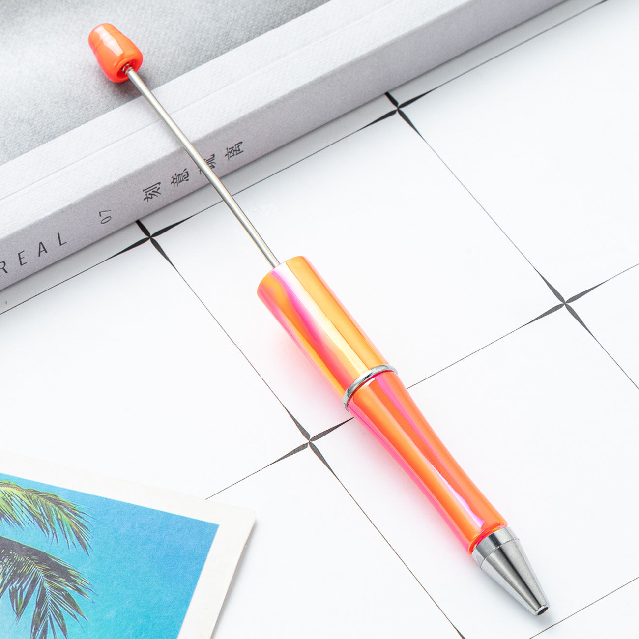 Cross-border plastic bead pen wholesale student creative handmade DIY ballpoint pen new UV gradual change bead pen wholesale