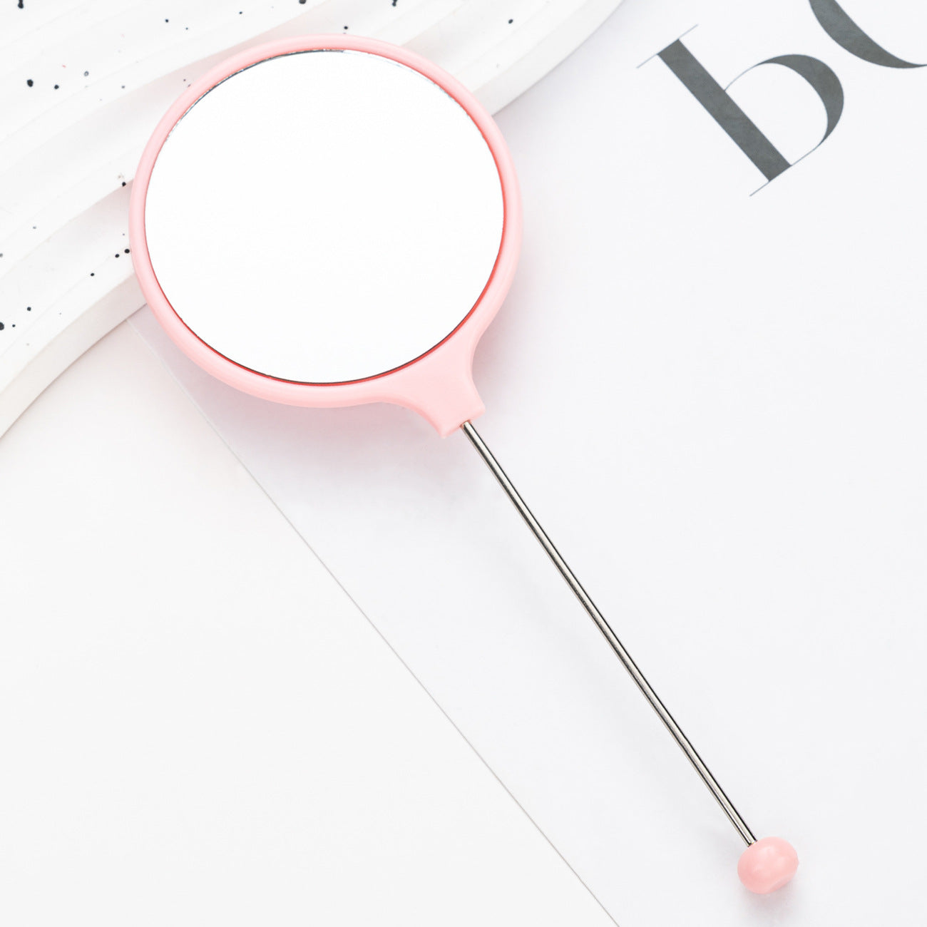New DIY beaded handle mirror handheld makeup mirror portable single-sided vanity mirror plastic portable makeup mirror