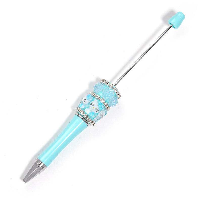 Heavy Industry DIY Resin HelloKitty Cat Camellia Rose Rhinestone Chain Beaded Ballpoint Pen