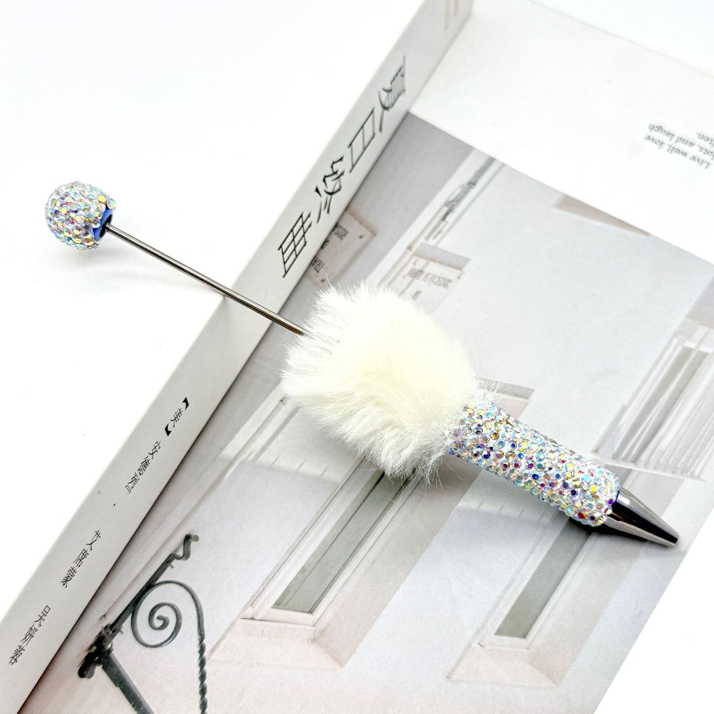 Hairball AB full drill bead pen, pen cap with drill pure hand sticker drill ballpoint pen beadedpen cute plush pen