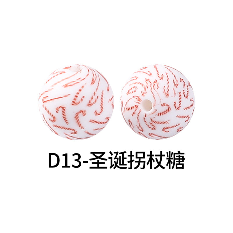 15mm new rhombus pattern silicone beads water transfer leopard print bracelet beaded jewelry silicone loose beads wholesale