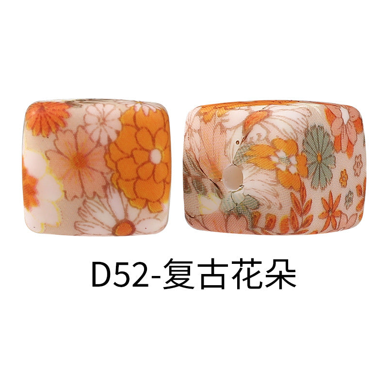 New Square Watermark Silicone Beads 14mm Beaded Spacer DIY Necklace Accessories Square Printing Beads Wholesale