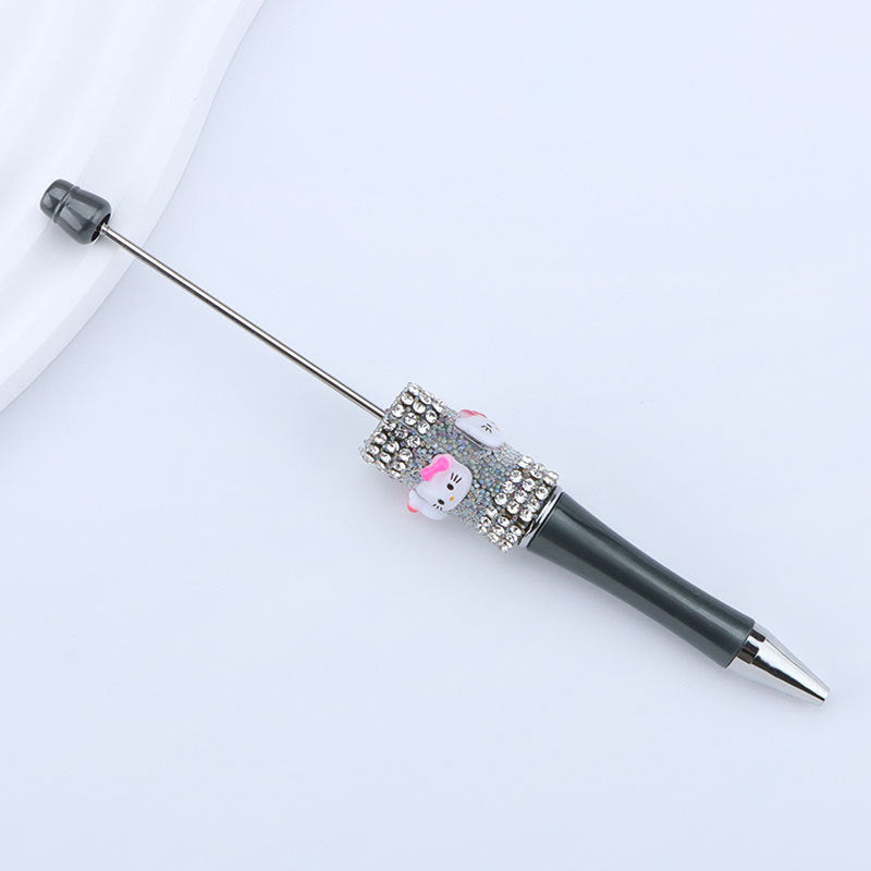 New KT cat litter sugar string bead pen DIY handmade cute fantasy cartoon cat cute jingle cat beaded ballpoint pen