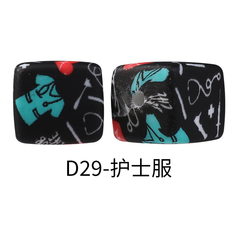 New Square Watermark Silicone Beads 14mm Beaded Spacer DIY Necklace Accessories Square Printing Beads Wholesale
