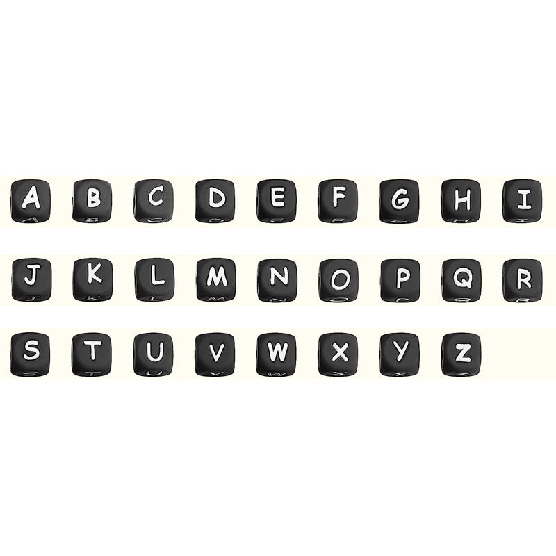 12 Mm White Text on Black Background European and American English Alphabet Silicone Beads DIY Beaded Jewelry Bracelets Necklaces Food Grade Silicone Alphabet Beads Wholesale
