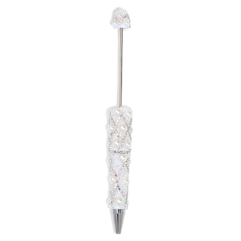 Cross-border explosion heavy industry full diamond pearl chain bead pen DIY rotating ballpoint pen mobile phone chain accessories material