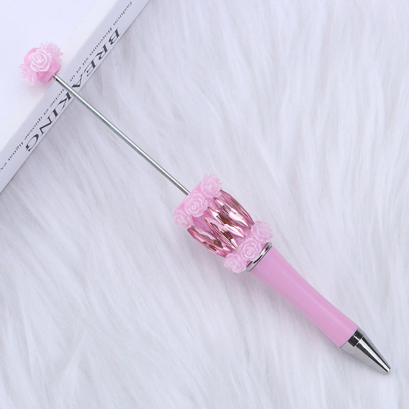 DIY flower mermaid bead pen pure handmade patch pen cap sticker rose mermaid bead pen, student gift pen